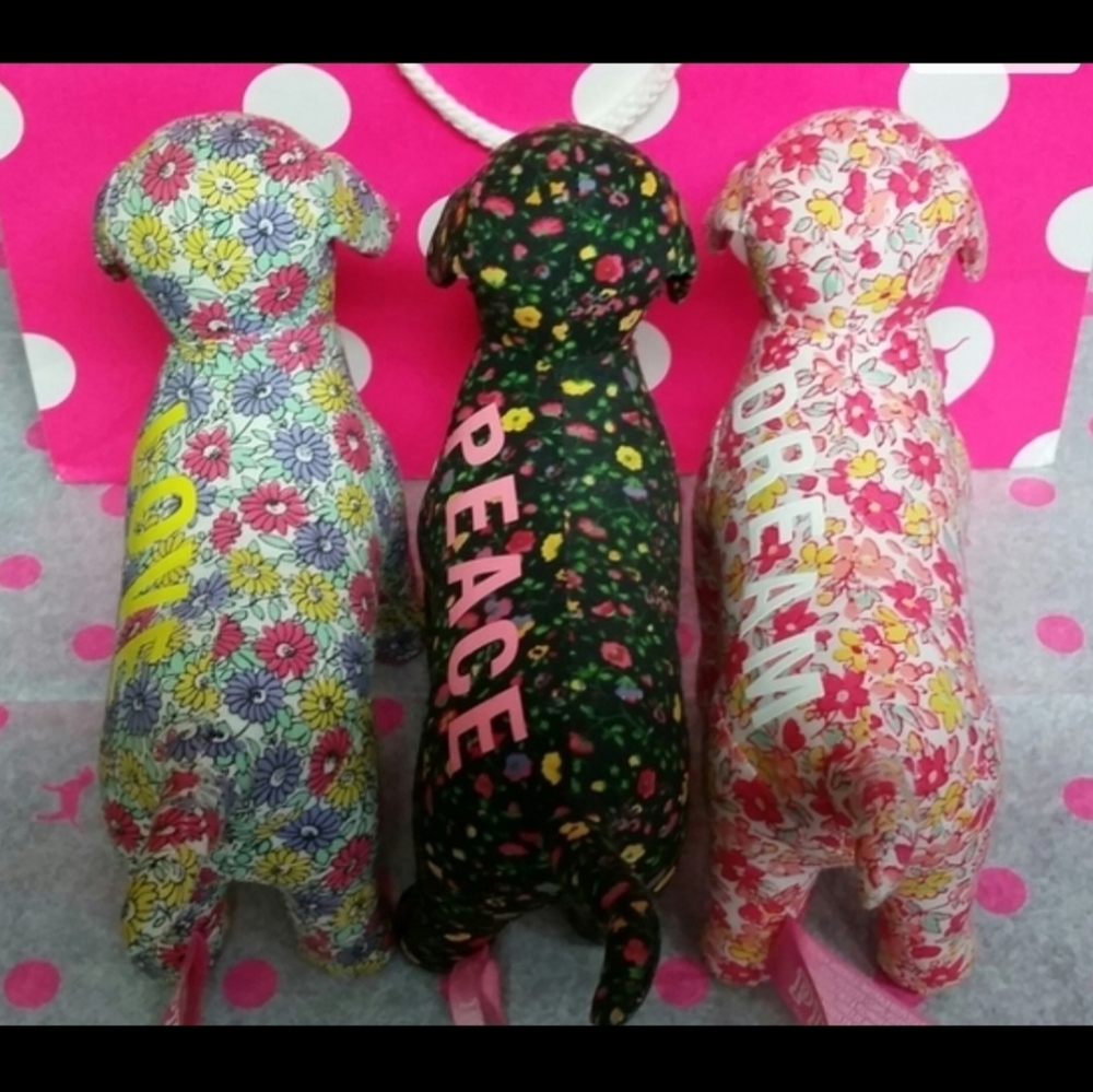 Pink VS DOG LOT plush mini 3 Dogs Floral Set